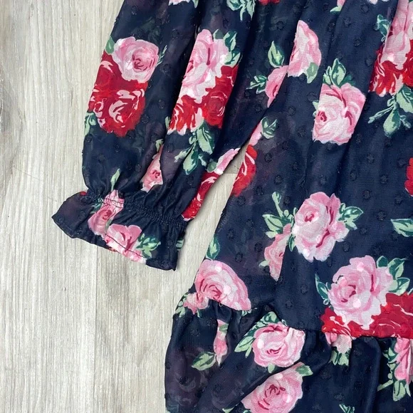 Janie & Jack Girls Floral Long Sleeve Rose Ruffle Dress Size 4 - Picture 5 of 9